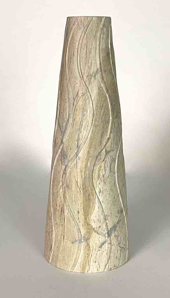 Hand-Carved Soapstone Vietnamese White Volcano-Shape Vase