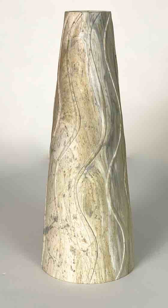 Hand-Carved Soapstone Vietnamese White Volcano-Shape Vase