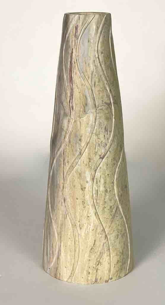 Hand-Carved Soapstone Vietnamese White Volcano-Shape Vase