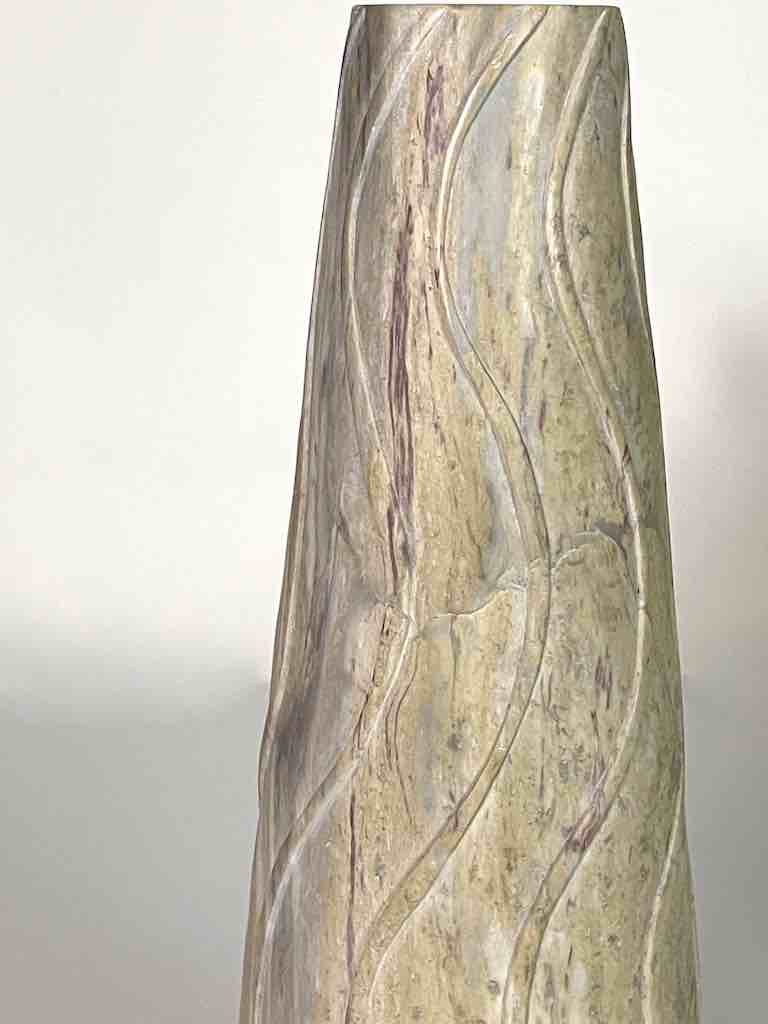 Hand-Carved Soapstone Vietnamese White Volcano-Shape Vase