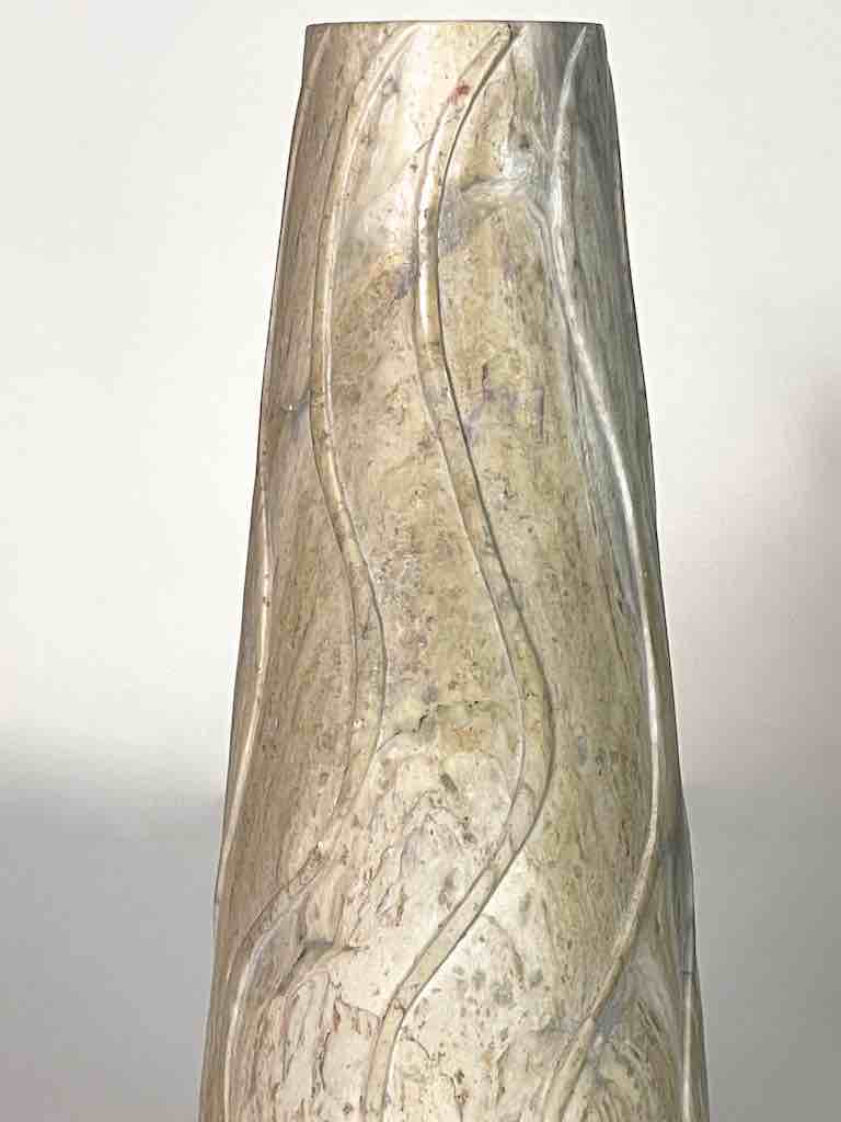 Hand-Carved Soapstone Vietnamese White Volcano-Shape Vase