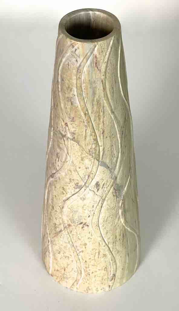 Hand-Carved Soapstone Vietnamese White Volcano-Shape Vase