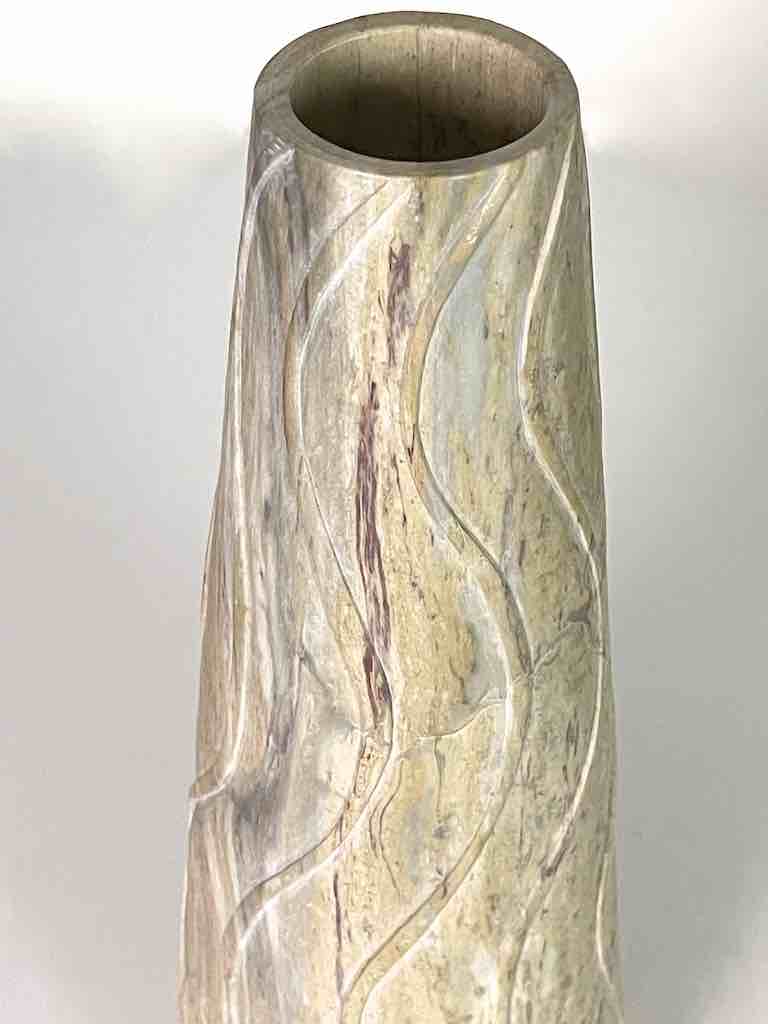 Hand-Carved Soapstone Vietnamese White Volcano-Shape Vase