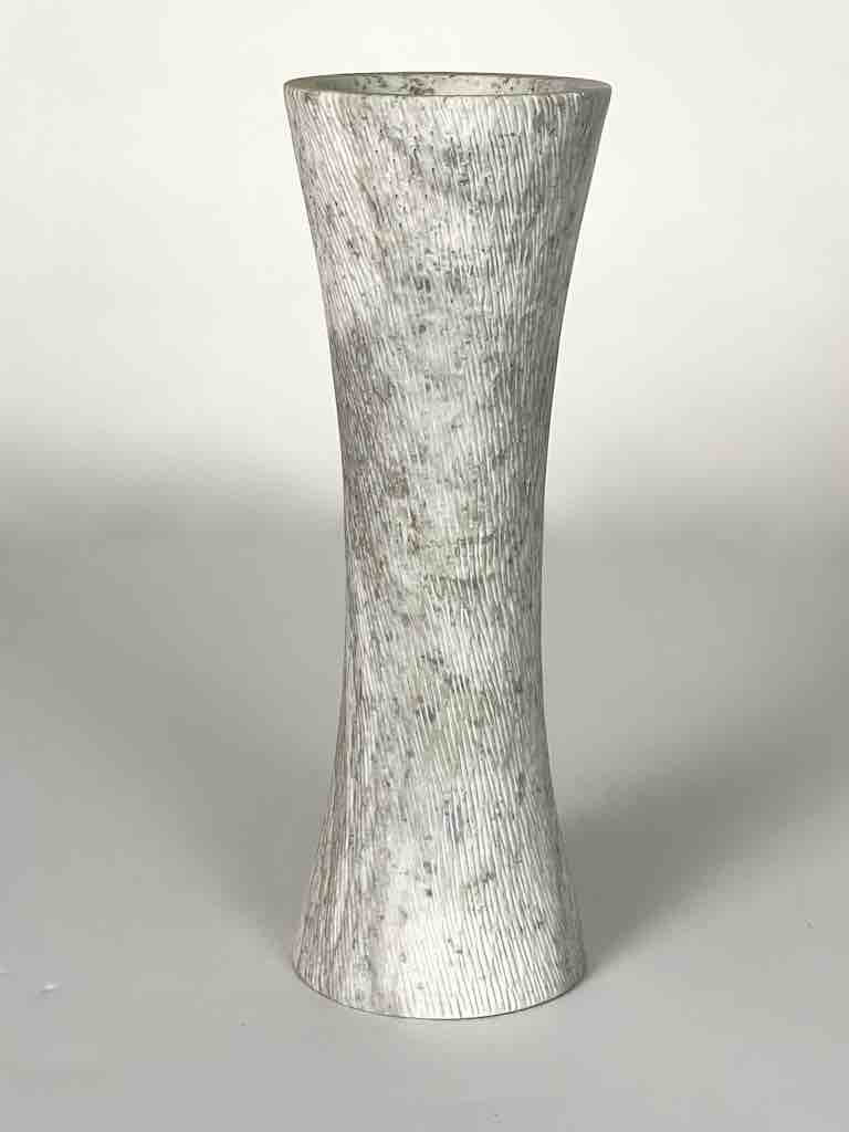 Hand-Carved Soapstone Vietnamese White Hourglass-Shape Vase