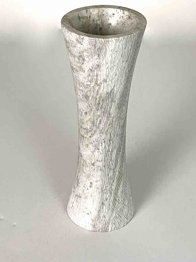 Hand-Carved Soapstone Vietnamese White Hourglass-Shape Vase