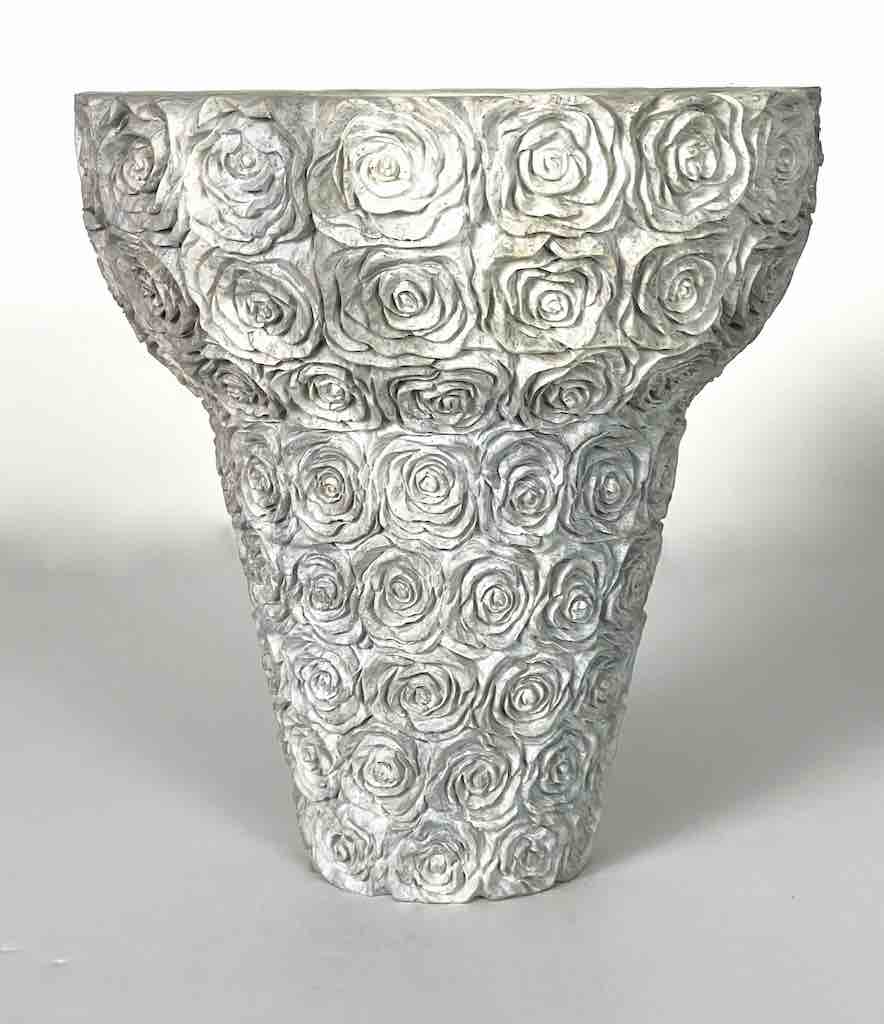 Hand-Carved Soapstone Vietnamese White Roses Design Vase