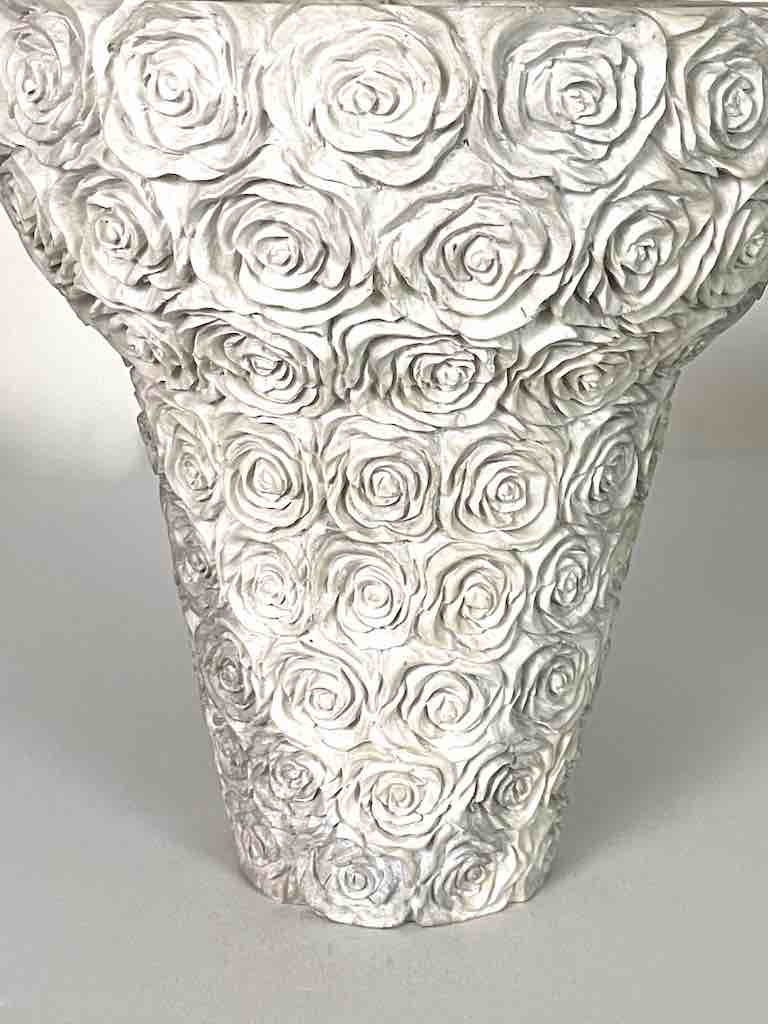 Hand-Carved Soapstone Vietnamese White Roses Design Vase