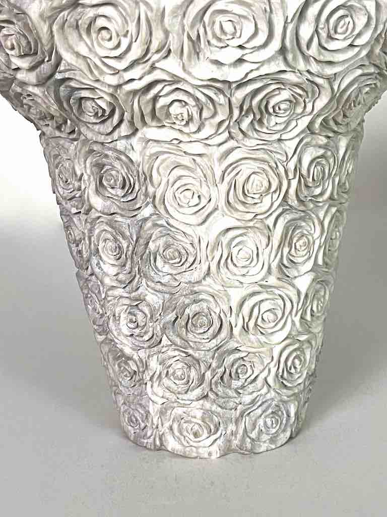 Hand-Carved Soapstone Vietnamese White Roses Design Vase