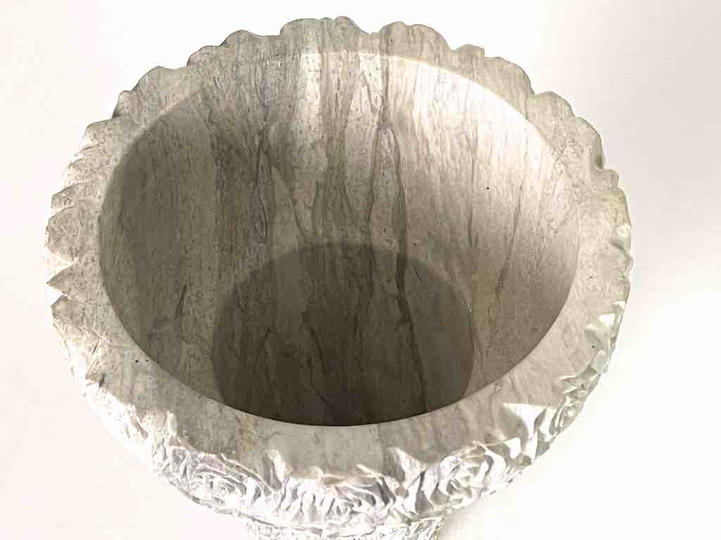 Hand-Carved Soapstone Vietnamese White Roses Design Vase