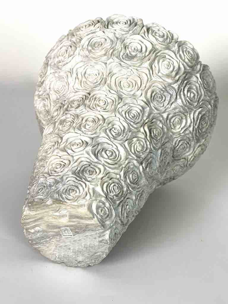 Hand-Carved Soapstone Vietnamese White Roses Design Vase