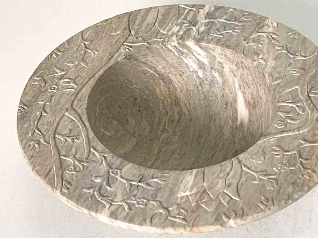 Hand-Carved Soapstone Vietnamese Small Wide Brim Bowl