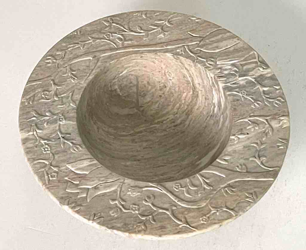 Hand-Carved Soapstone Vietnamese Small Wide Brim Bowl