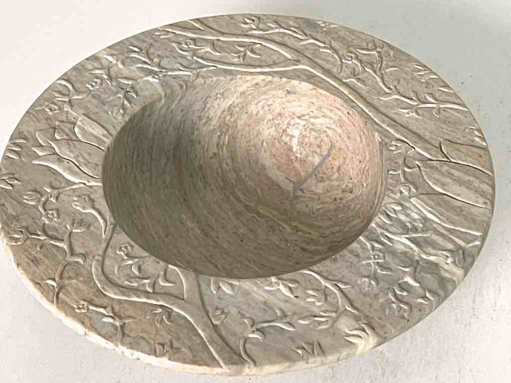 Hand-Carved Soapstone Vietnamese Small Wide Brim Bowl