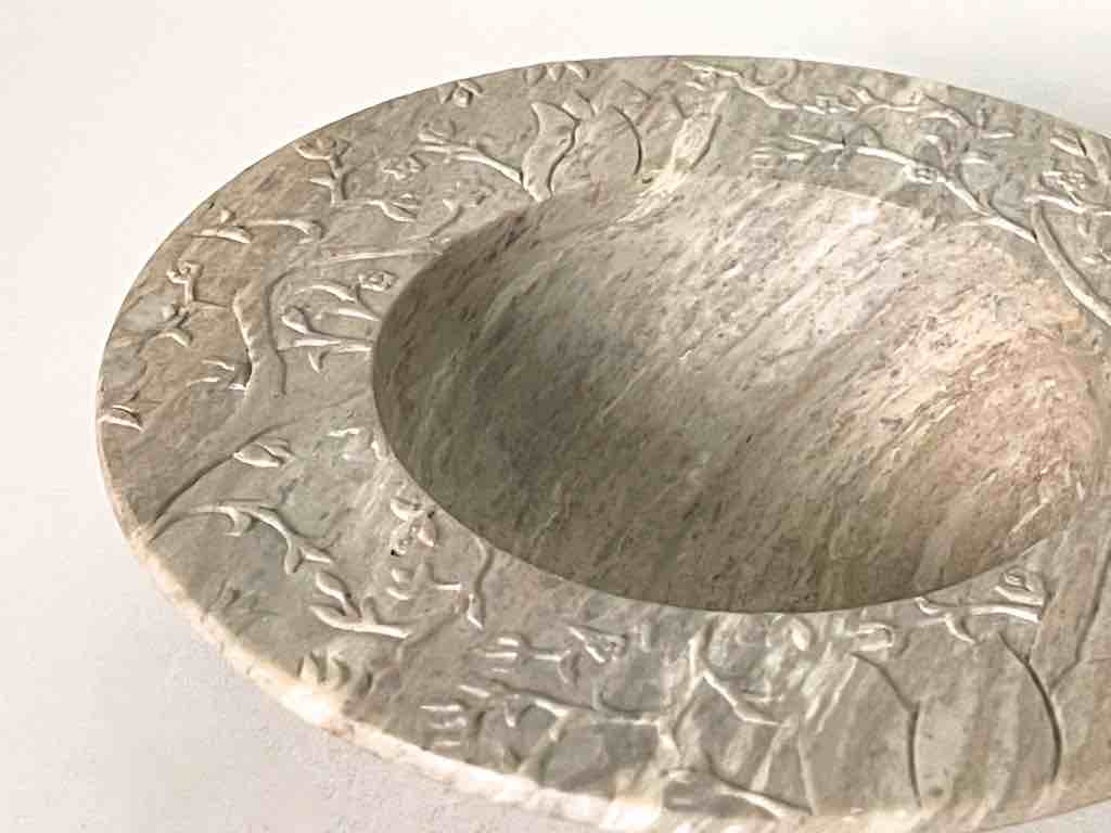 Hand-Carved Soapstone Vietnamese Small Wide Brim Bowl