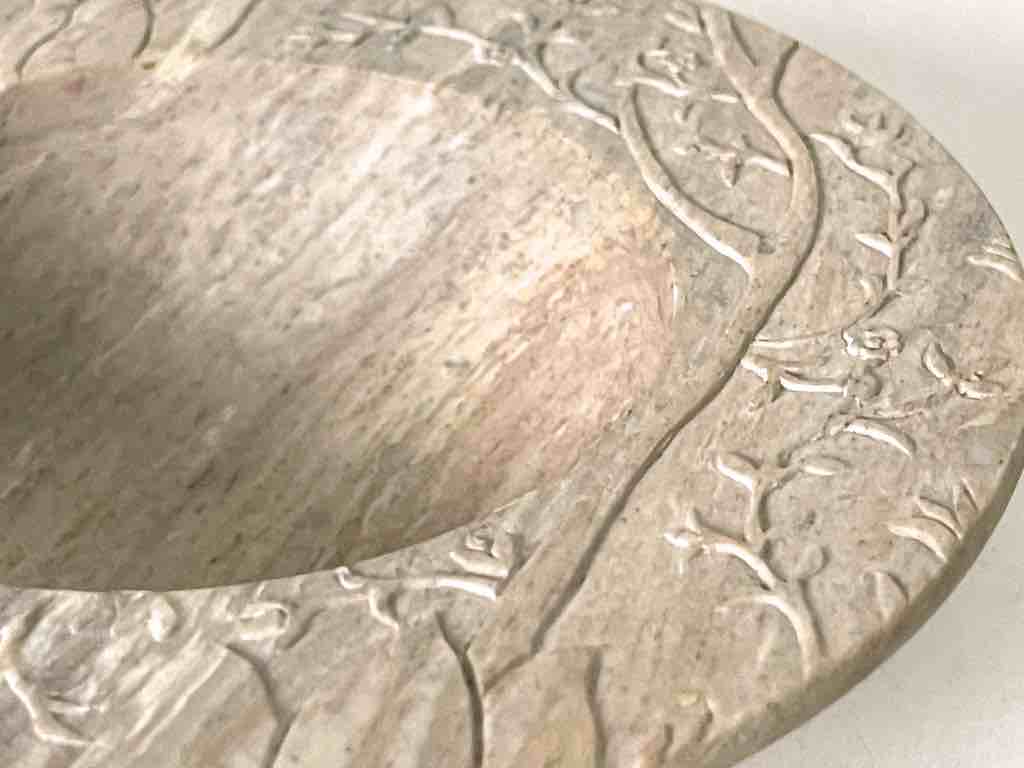 Hand-Carved Soapstone Vietnamese Small Wide Brim Bowl
