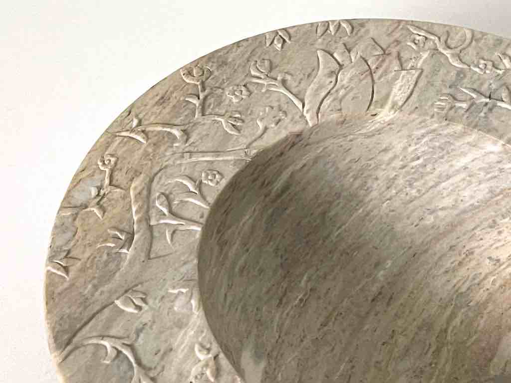 Hand-Carved Soapstone Vietnamese Small Wide Brim Bowl