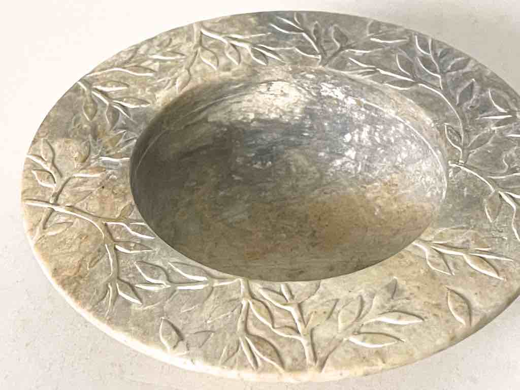 Hand-Carved Soapstone Vietnamese Small Wide Brim Bowl