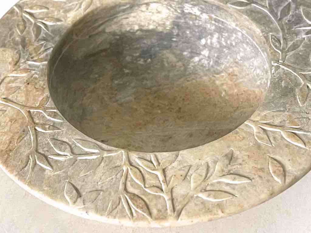 Hand-Carved Soapstone Vietnamese Small Wide Brim Bowl