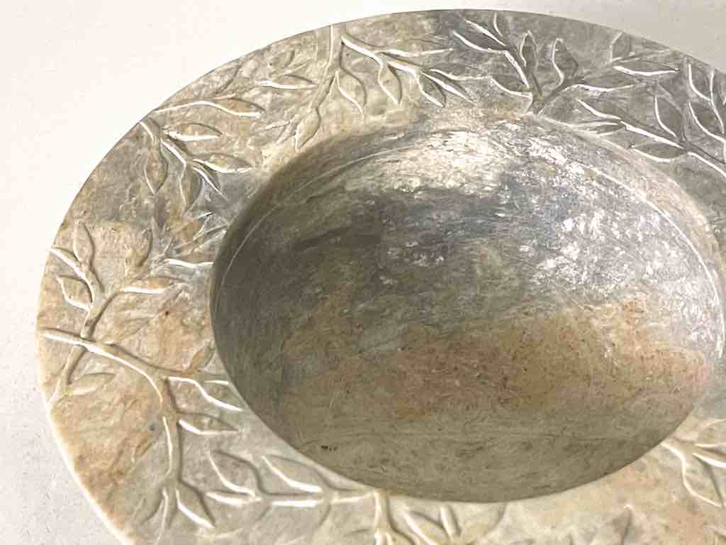 Hand-Carved Soapstone Vietnamese Small Wide Brim Bowl