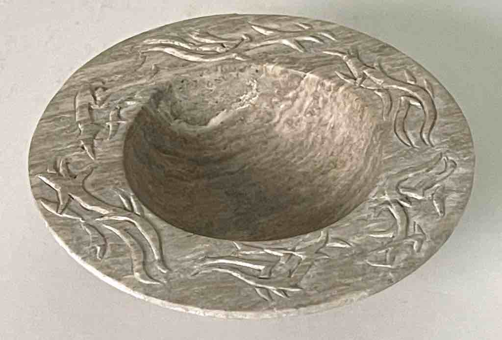 Hand-Carved Soapstone Vietnamese Small Wide Brim Bowl