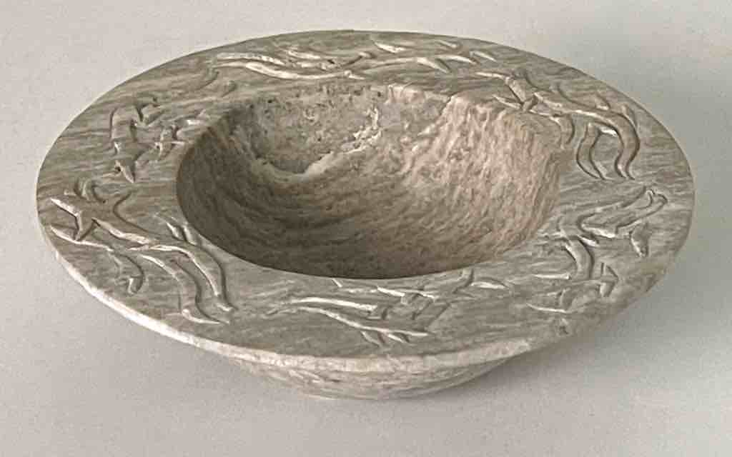 Hand-Carved Soapstone Vietnamese Small Wide Brim Bowl