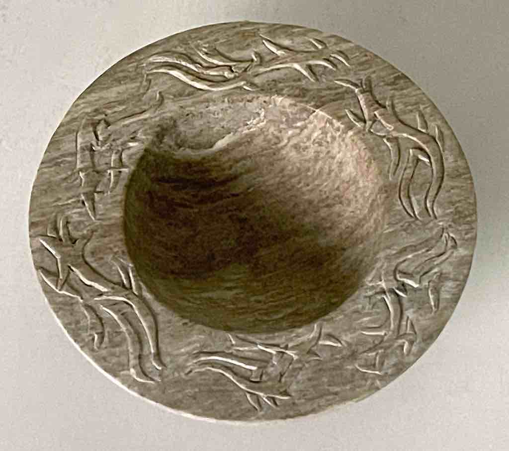 Hand-Carved Soapstone Vietnamese Small Wide Brim Bowl