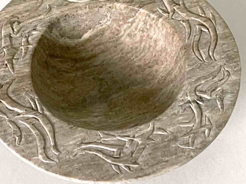 Hand-Carved Soapstone Vietnamese Small Wide Brim Bowl