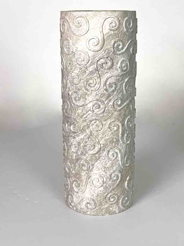 Hand-Carved Tall Cylindrical Soapstone Vietnamese Sculptural Vase