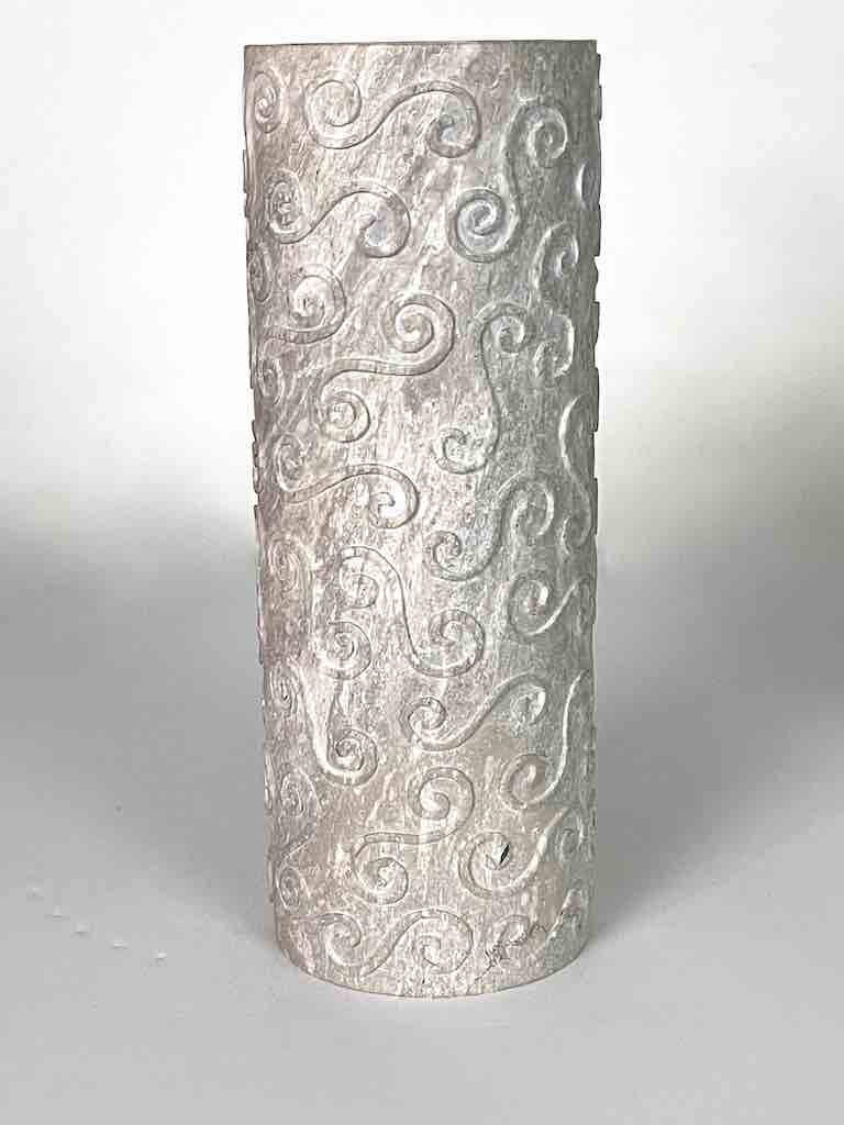 Hand-Carved Tall Cylindrical Soapstone Vietnamese Sculptural Vase