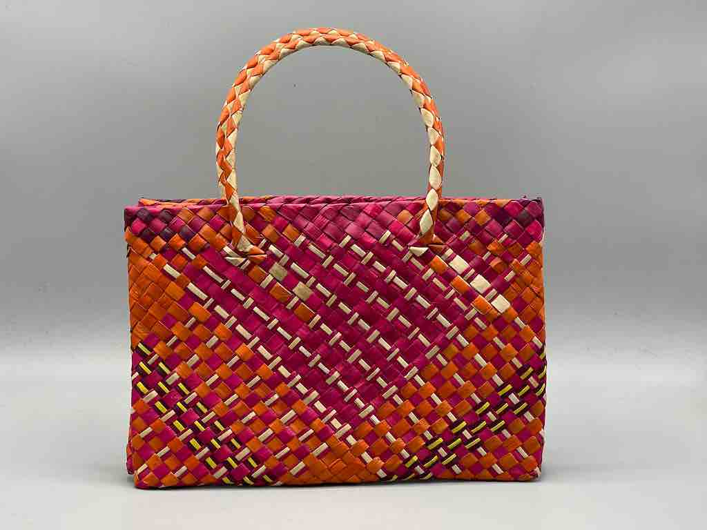 Small Handwoven Pandan Straw Tote Handbag