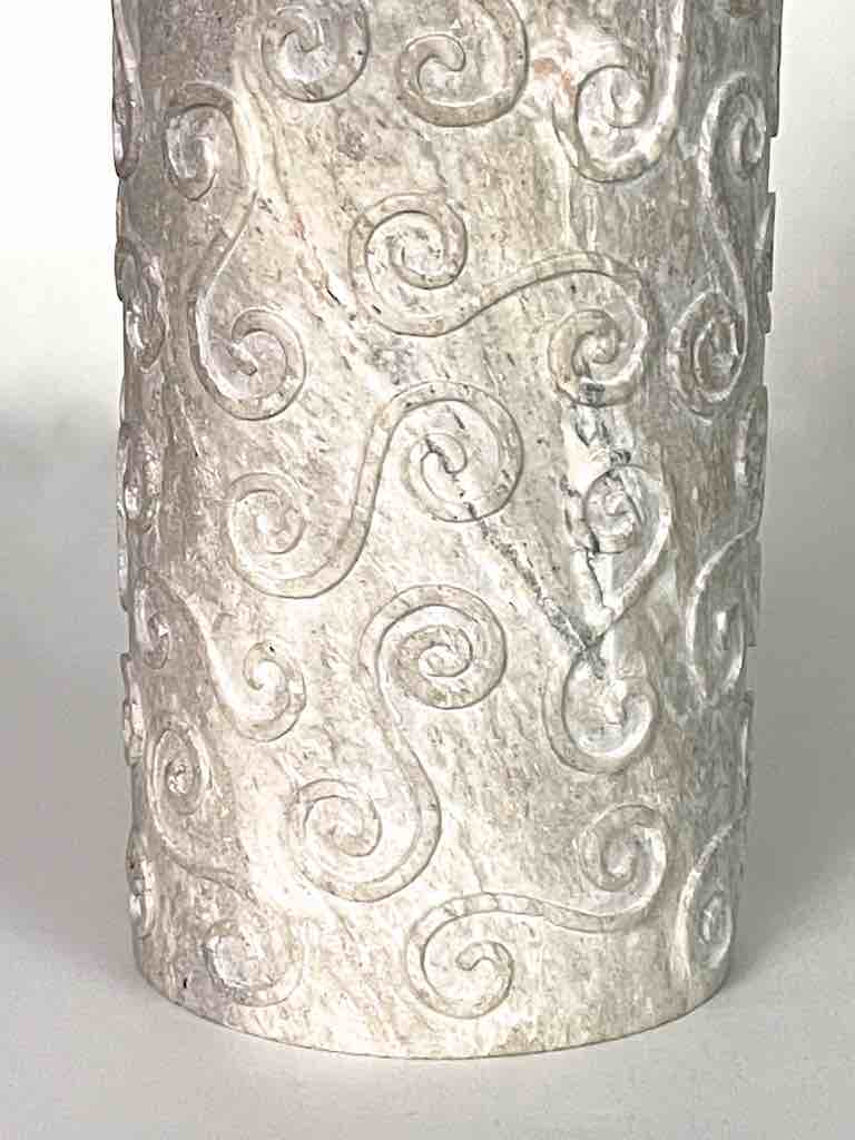 Hand-Carved Tall Cylindrical Soapstone Vietnamese Sculptural Vase