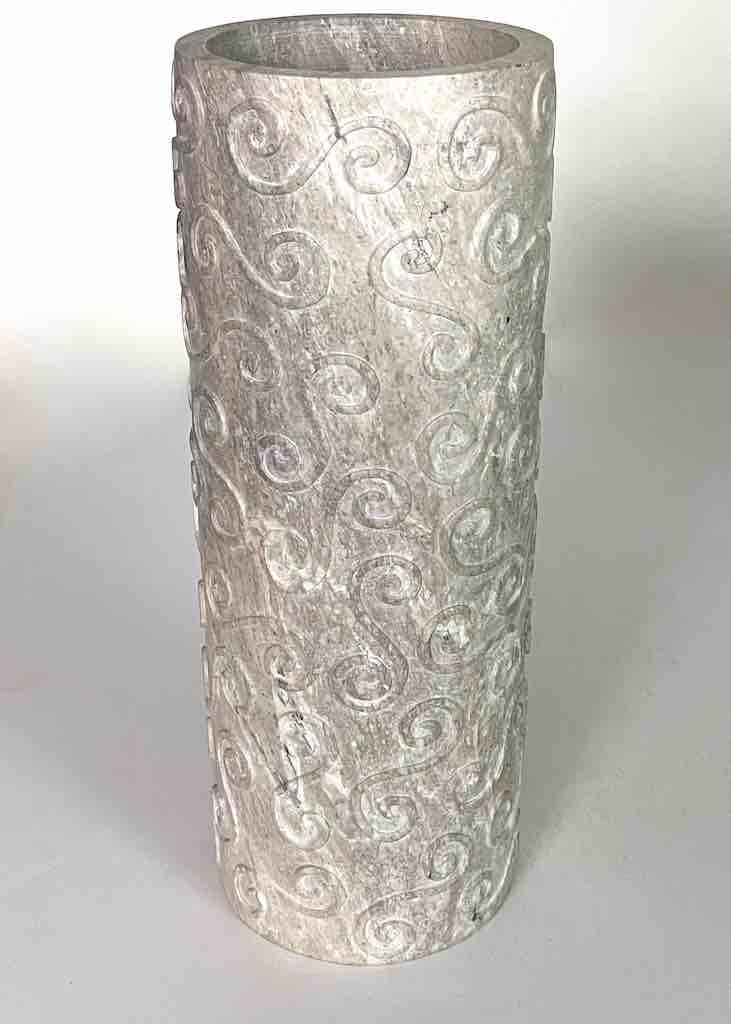Hand-Carved Tall Cylindrical Soapstone Vietnamese Sculptural Vase