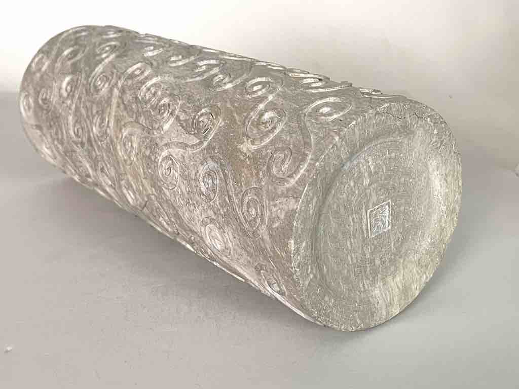 Hand-Carved Tall Cylindrical Soapstone Vietnamese Sculptural Vase