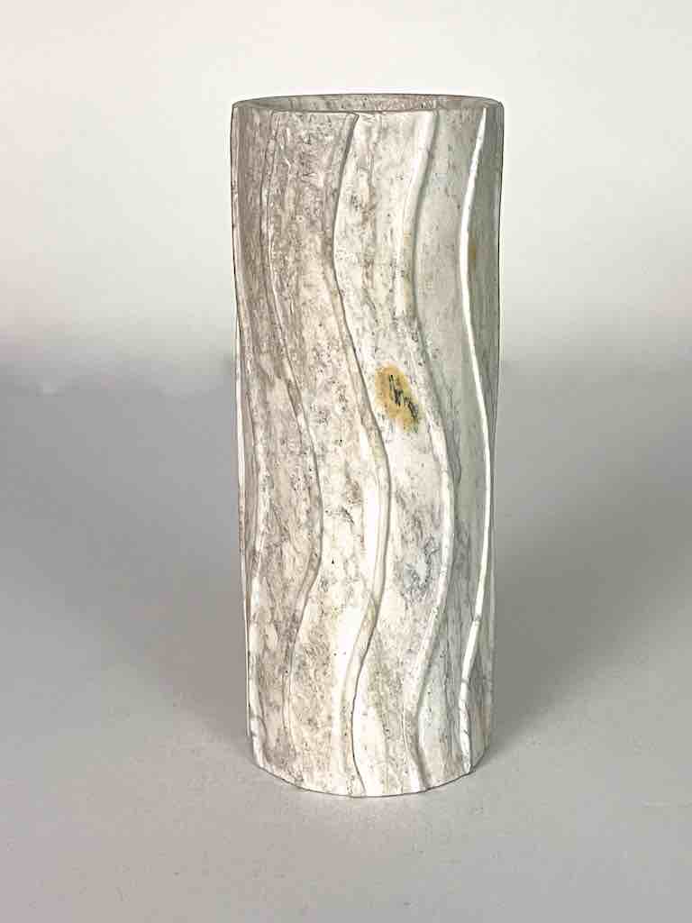 Hand-Carved Cylindrical Soapstone Vietnamese Sculptural Vase