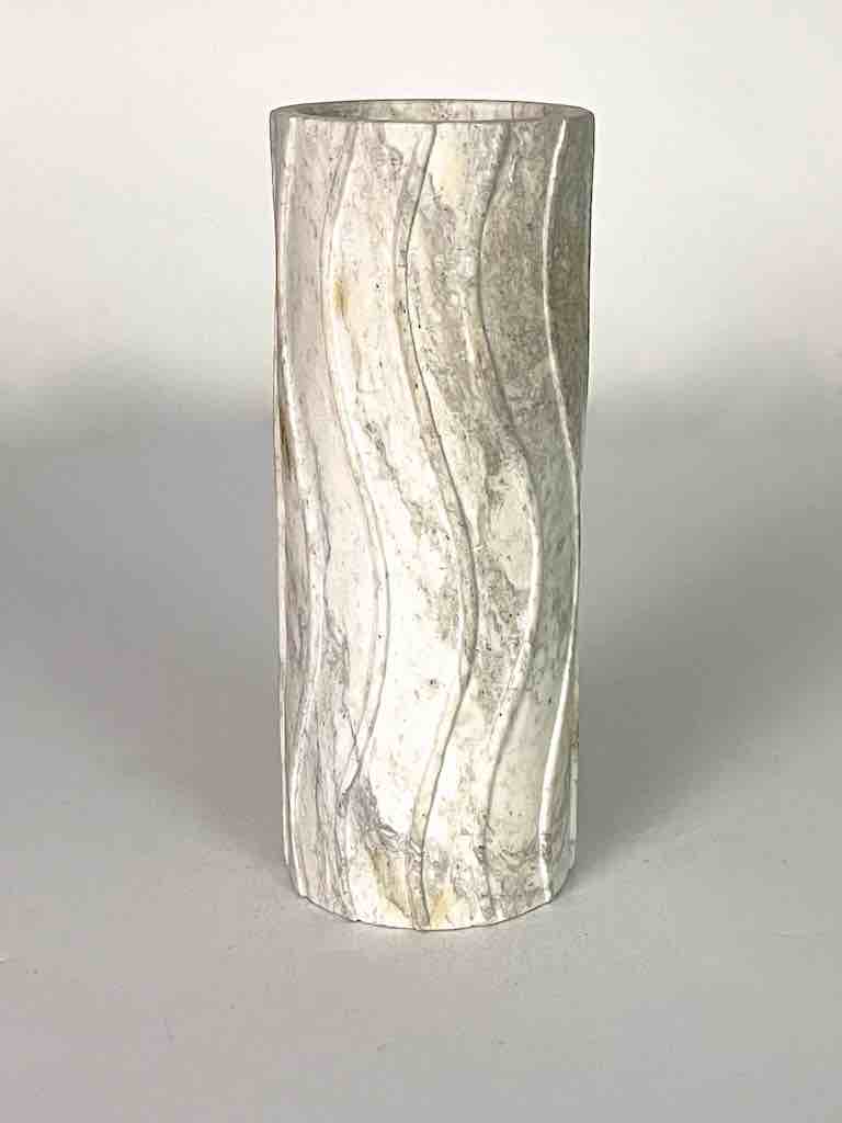 Hand-Carved Cylindrical Soapstone Vietnamese Sculptural Vase