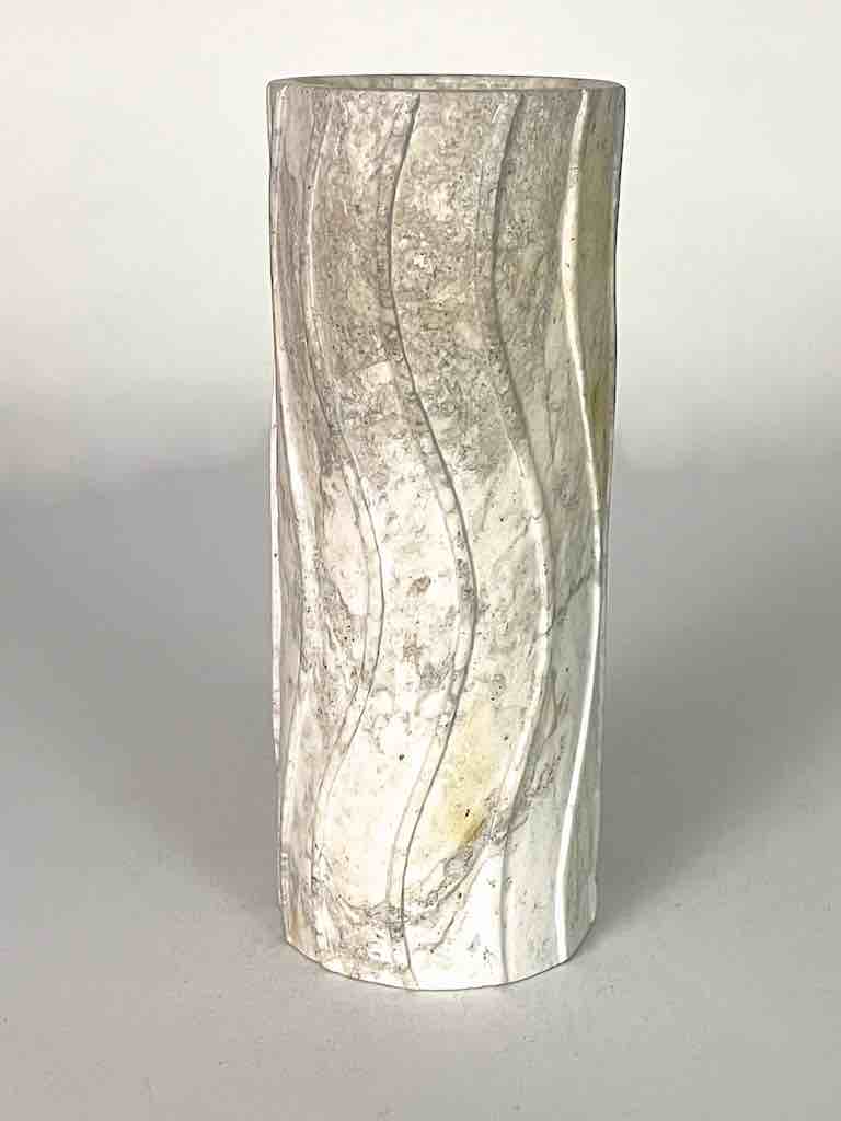 Hand-Carved Cylindrical Soapstone Vietnamese Sculptural Vase