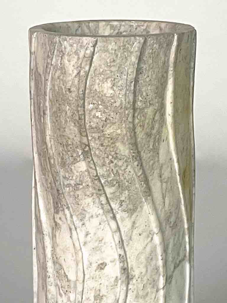 Hand-Carved Cylindrical Soapstone Vietnamese Sculptural Vase
