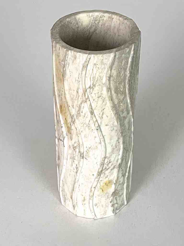 Hand-Carved Cylindrical Soapstone Vietnamese Sculptural Vase