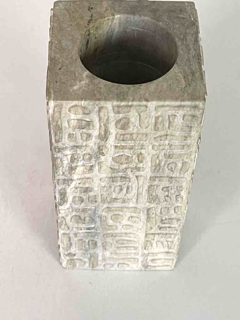 Hand-Carved Square Character Soapstone Vietnamese Sculptural Vase
