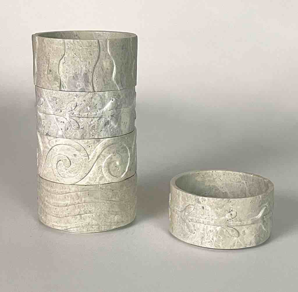 Hand-Carved Set of 5 Soapstone Vietnamese Sculptural Dishes