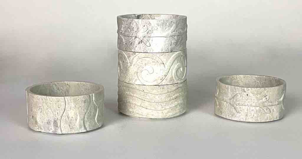 Hand-Carved Set of 5 Soapstone Vietnamese Sculptural Dishes