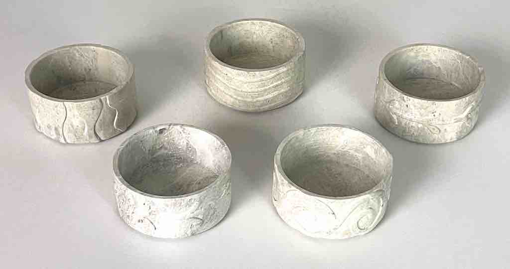 Hand-Carved Set of 5 Soapstone Vietnamese Sculptural Dishes