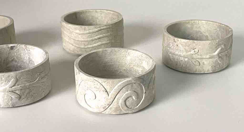 Hand-Carved Set of 5 Soapstone Vietnamese Sculptural Dishes