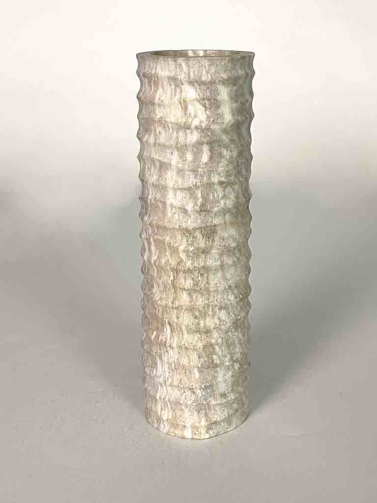 Hand-Carved Cylindrical Soapstone Vietnamese Sculptural Vase