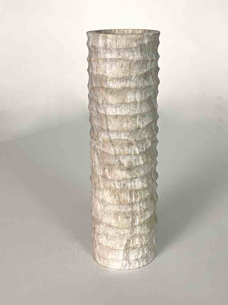 Hand-Carved Cylindrical Soapstone Vietnamese Sculptural Vase