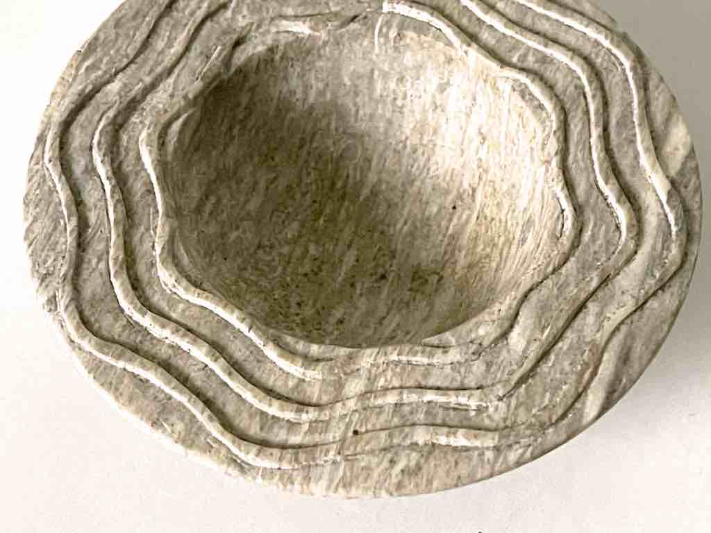 Hand-Carved Soapstone Vietnamese Small Wide Brim Bowl