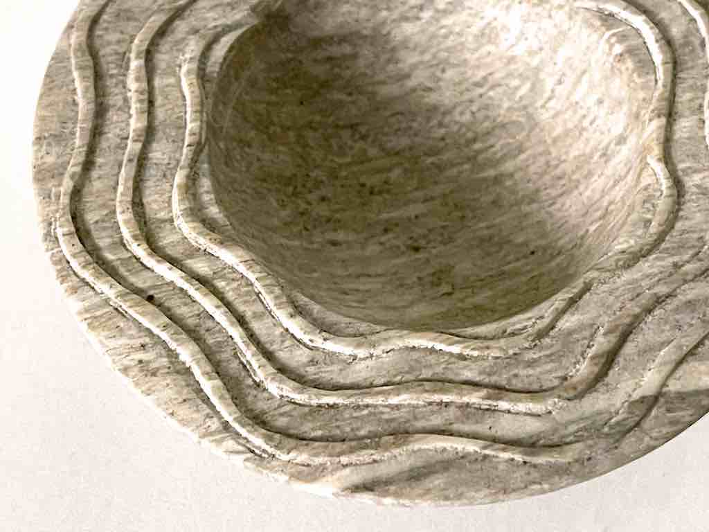 Hand-Carved Soapstone Vietnamese Small Wide Brim Bowl