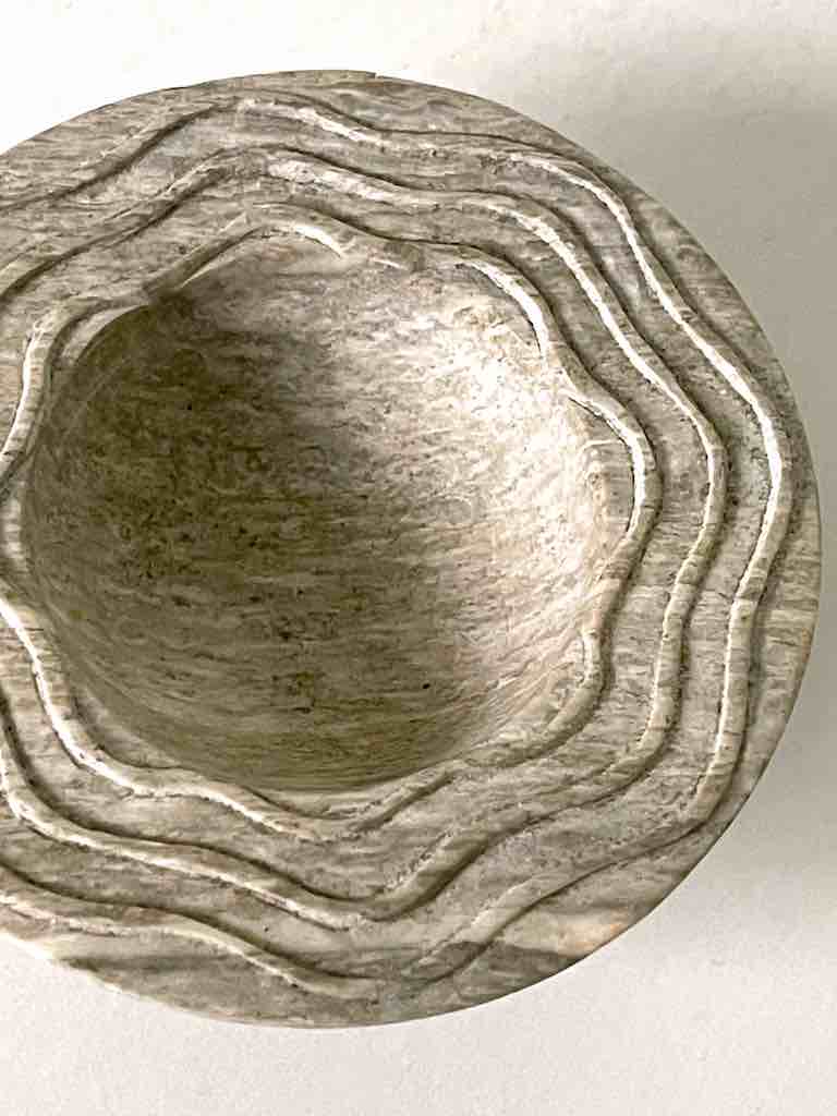 Hand-Carved Soapstone Vietnamese Small Wide Brim Bowl