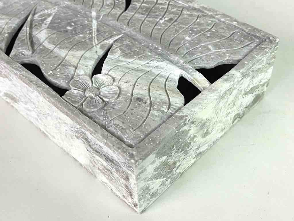 Banana Leaf Relief Carved Unpainted Soapstone Trinket Decor Box