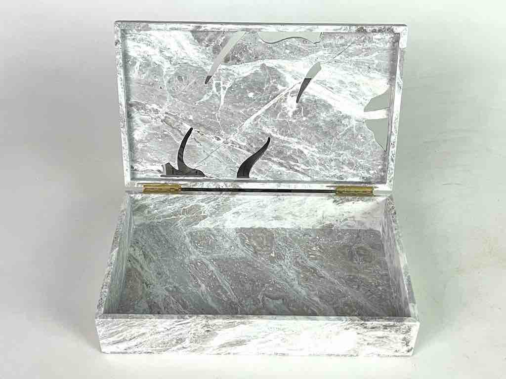 Banana Leaf Relief Carved Unpainted Soapstone Trinket Decor Box